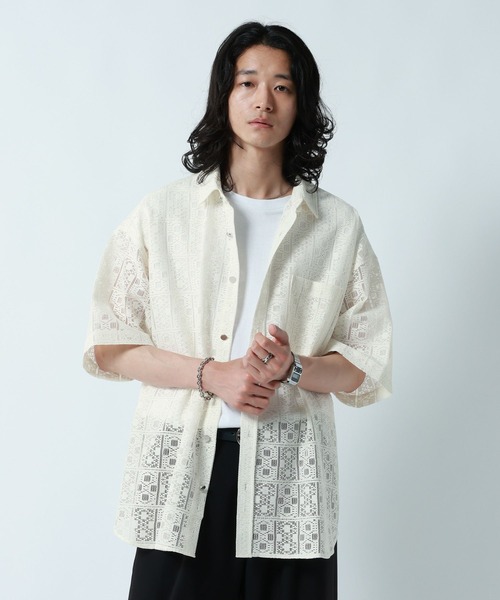 RAGEBLUE（レイジブルー）の「DESIGN LACE KNITTING SHIRTS/デザインレース柄シャツ（シャツ/ブラウス・メンズ・ホワイト/ブラック/ブルー・MEDIUM/LARGE）」の10枚目の写真