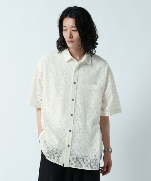 RAGEBLUE（レイジブルー）の「DESIGN LACE KNITTING SHIRTS/デザインレース柄シャツ（シャツ/ブラウス・メンズ・ホワイト/ブラック/ブルー・MEDIUM/LARGE）」の13枚目の写真