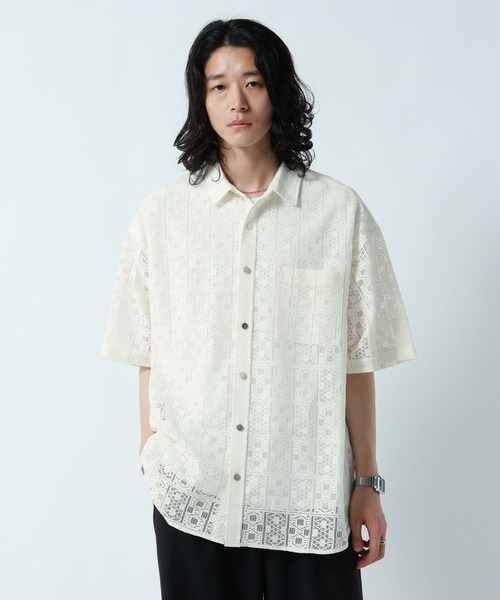 RAGEBLUE（レイジブルー）の「DESIGN LACE KNITTING SHIRTS/デザインレース柄シャツ（シャツ/ブラウス・メンズ・ホワイト/ブラック/ブルー・MEDIUM/LARGE）」の14枚目の写真