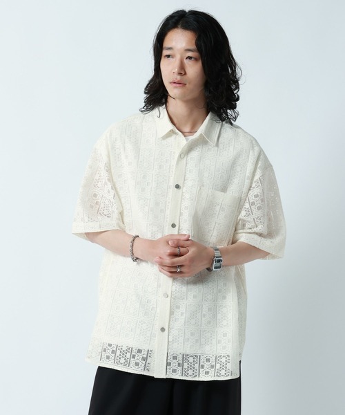 RAGEBLUE（レイジブルー）の「DESIGN LACE KNITTING SHIRTS/デザインレース柄シャツ（シャツ/ブラウス・メンズ・ホワイト/ブラック/ブルー・MEDIUM/LARGE）」の15枚目の写真