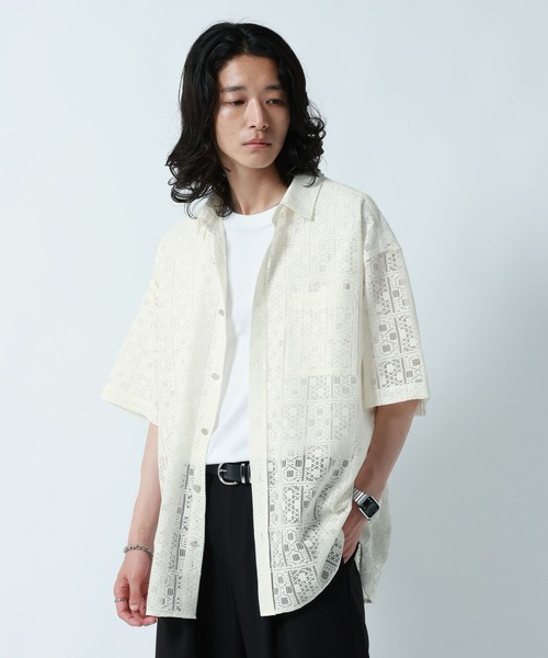 RAGEBLUE（レイジブルー）の「DESIGN LACE KNITTING SHIRTS/デザインレース柄シャツ（シャツ/ブラウス・メンズ・ホワイト/ブラック/ブルー・MEDIUM/LARGE）」の11枚目の写真