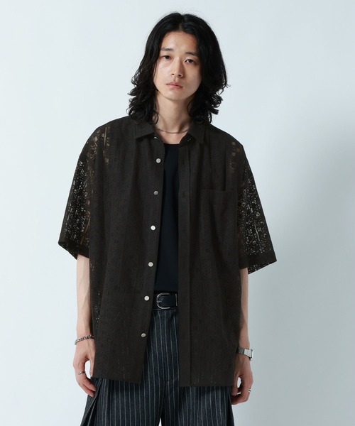 RAGEBLUE（レイジブルー）の「DESIGN LACE KNITTING SHIRTS/デザインレース柄シャツ（シャツ/ブラウス・メンズ・ホワイト/ブラック/ブルー・MEDIUM/LARGE）」の21枚目の写真