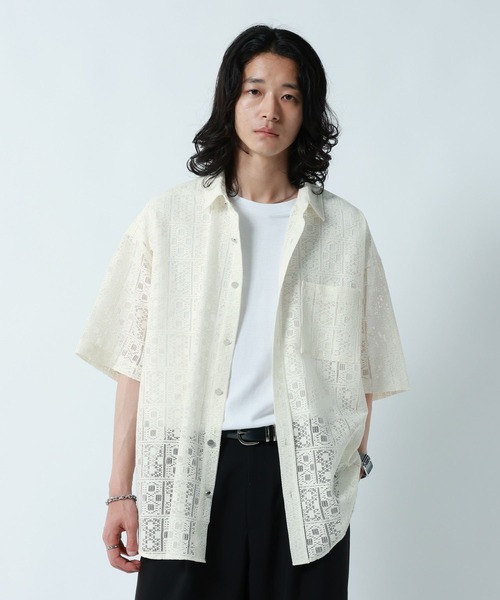 RAGEBLUE（レイジブルー）の「DESIGN LACE KNITTING SHIRTS/デザインレース柄シャツ（シャツ/ブラウス・メンズ・ホワイト/ブラック/ブルー・MEDIUM/LARGE）」の12枚目の写真