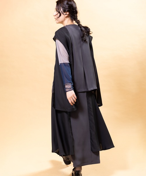 OSMOSIS(オズモーシス)の「シフォン切替ジレ(ベスト・レディース・ブラック/ダークグレー/ライトベージュ・ONE SIZE)」の6枚目の写真