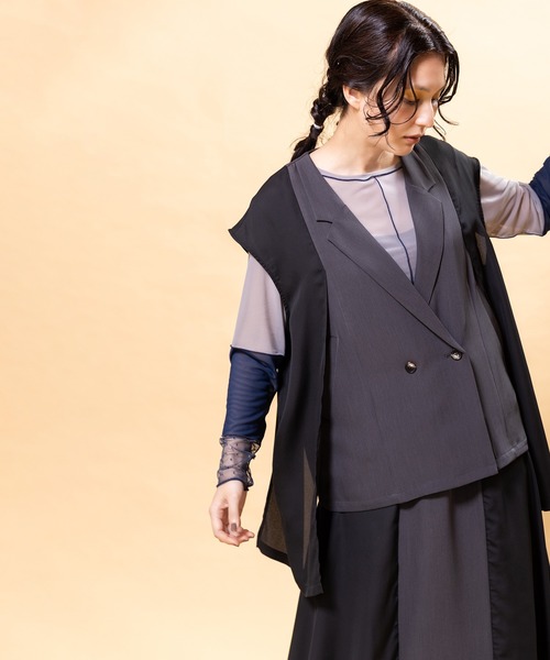 OSMOSIS(オズモーシス)の「シフォン切替ジレ(ベスト・レディース・ブラック/ダークグレー/ライトベージュ・ONE SIZE)」の12枚目の写真