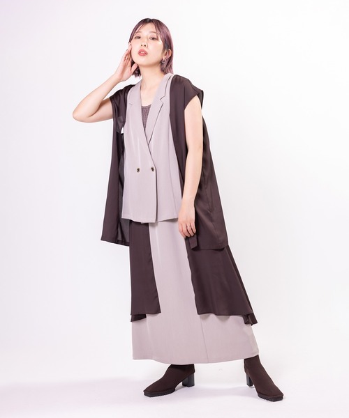 OSMOSIS(オズモーシス)の「シフォン切替ジレ(ベスト・レディース・ブラック/ダークグレー/ライトベージュ・ONE SIZE)」の13枚目の写真