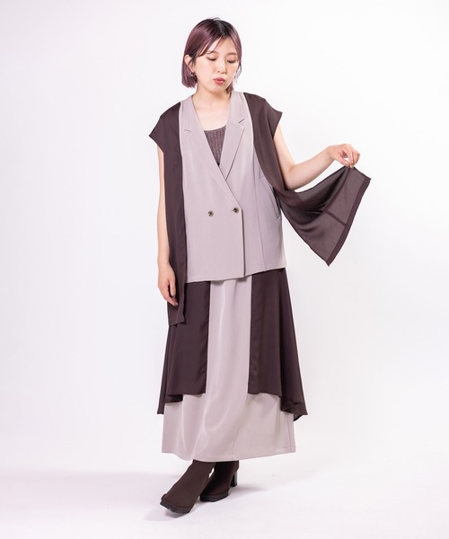 OSMOSIS(オズモーシス)の「シフォン切替ジレ(ベスト・レディース・ブラック/ダークグレー/ライトベージュ・ONE SIZE)」の14枚目の写真