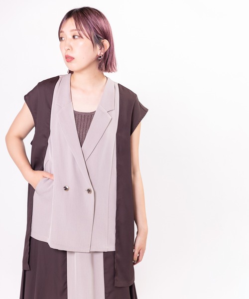 OSMOSIS(オズモーシス)の「シフォン切替ジレ(ベスト・レディース・ブラック/ダークグレー/ライトベージュ・ONE SIZE)」の15枚目の写真