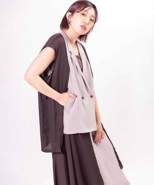 OSMOSIS(オズモーシス)の「シフォン切替ジレ(ベスト・レディース・ブラック/ダークグレー/ライトベージュ・ONE SIZE)」の18枚目の写真
