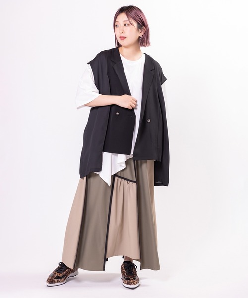 OSMOSIS(オズモーシス)の「シフォン切替ジレ(ベスト・レディース・ブラック/ダークグレー/ライトベージュ・ONE SIZE)」の20枚目の写真