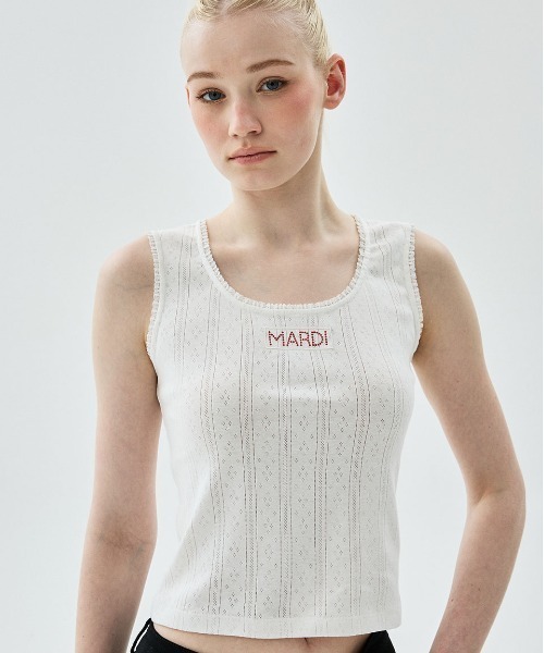 Mardi Mercredi(マルディメクルディ)の「TANK SCOOP NECK EYELET / タンク スクープ ネック アイレット(タンクトップ・レディース・グレー/アイボリー/ブラック・FREE)」の3枚目の写真