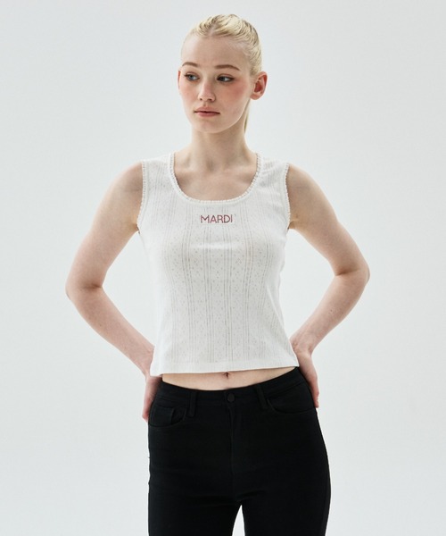 Mardi Mercredi(マルディメクルディ)の「TANK SCOOP NECK EYELET / タンク スクープ ネック アイレット(タンクトップ・レディース・グレー/アイボリー/ブラック・FREE)」の5枚目の写真