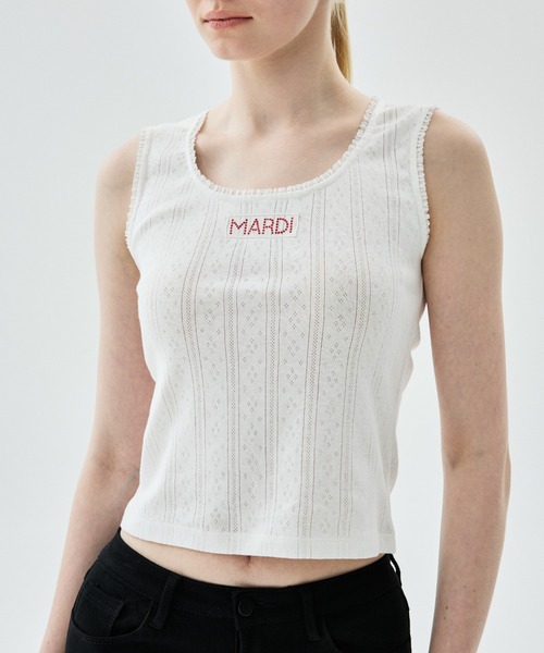 Mardi Mercredi(マルディメクルディ)の「TANK SCOOP NECK EYELET / タンク スクープ ネック アイレット(タンクトップ・レディース・グレー/アイボリー/ブラック・FREE)」の6枚目の写真