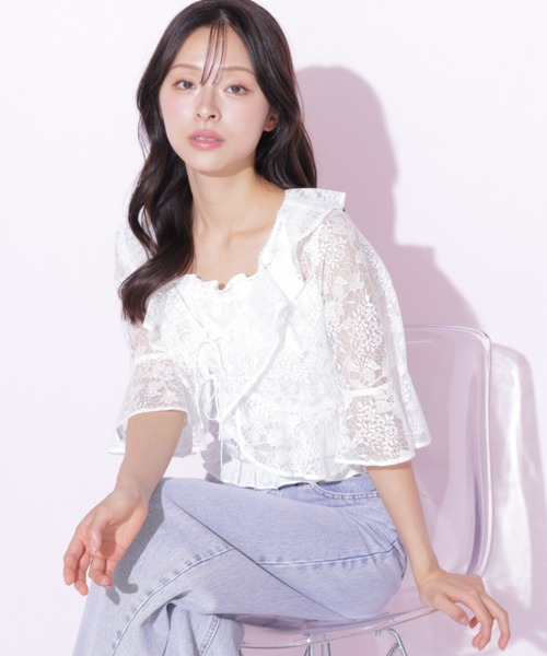 JILL by JILL STUART(ジルバイジルスチュアート)の「シアーブラウスアンサンブル(シャツ/ブラウス・レディース・ホワイト系その他/ブルー/ピンク・FREE)」の2枚目の写真