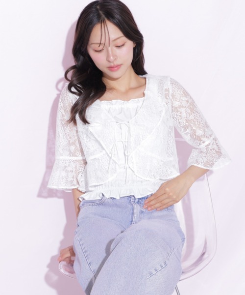 JILL by JILL STUART(ジルバイジルスチュアート)の「シアーブラウスアンサンブル(シャツ/ブラウス・レディース・ホワイト系その他/ブルー/ピンク・FREE)」の6枚目の写真