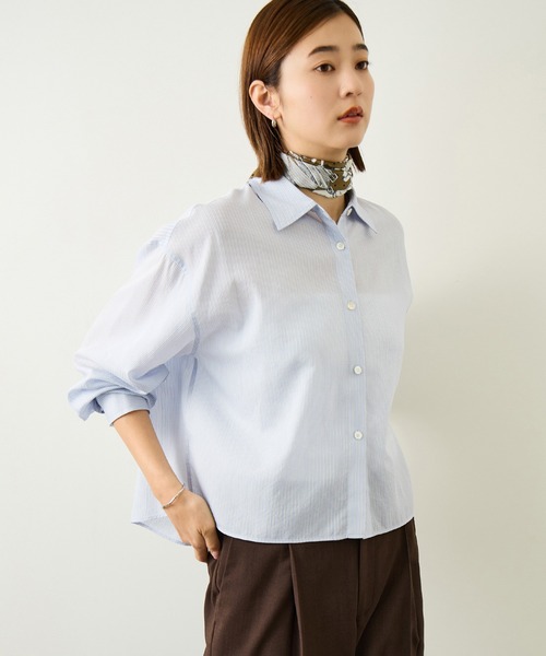 ROPE'(ロペ)の「キュプラコットン クロップドシャツブラウス/イージーケア・夏の羽織り・冷房対策(シャツ/ブラウス・レディース・ブルー系その他4/ホワイト系その他・FREE)」の20枚目の写真