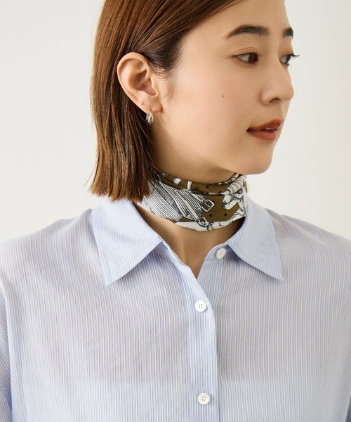 ROPE'(ロペ)の「キュプラコットン クロップドシャツブラウス/イージーケア・夏の羽織り・冷房対策(シャツ/ブラウス・レディース・ブルー系その他4/ホワイト系その他・FREE)」の9枚目の写真