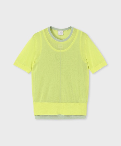 Paul Smith(ポールスミス)の「ウィメンズ シアーレイヤード 半袖ニット / 265150 910N(ニット/セーター・レディース・ライトイエロー/ブラック・MEDIUM)」の2枚目の写真
