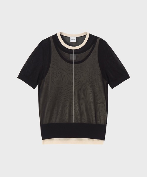 Paul Smith(ポールスミス)の「ウィメンズ シアーレイヤード 半袖ニット / 265150 910N(ニット/セーター・レディース・ライトイエロー/ブラック・MEDIUM)」の1枚目の写真