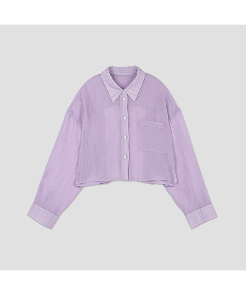 ATELIER NAIN（アトリエナイン）の「OVERFIT SHEER CROP SHIRT (BL-4424)（シャツ/ブラウス・レディース・ホワイト/ライトグリーン/ラベンダー・FREE）」の3枚目の写真
