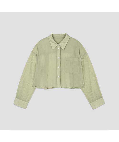 ATELIER NAIN（アトリエナイン）の「OVERFIT SHEER CROP SHIRT (BL-4424)（シャツ/ブラウス・レディース・ホワイト/ライトグリーン/ラベンダー・FREE）」の2枚目の写真