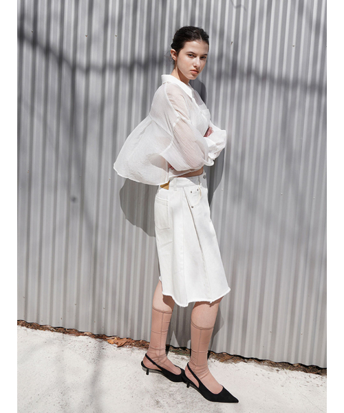 ATELIER NAIN（アトリエナイン）の「OVERFIT SHEER CROP SHIRT (BL-4424)（シャツ/ブラウス・レディース・ホワイト/ライトグリーン/ラベンダー・FREE）」の4枚目の写真