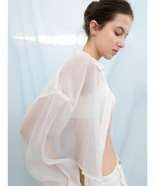 ATELIER NAIN（アトリエナイン）の「OVERFIT SHEER CROP SHIRT (BL-4424)（シャツ/ブラウス・レディース・ホワイト/ライトグリーン/ラベンダー・FREE）」の5枚目の写真