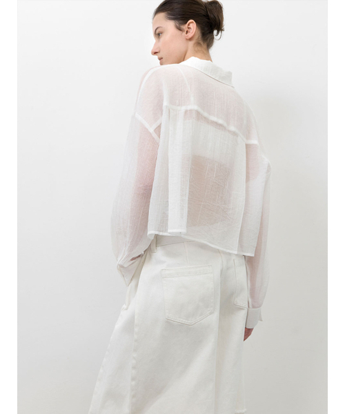 ATELIER NAIN（アトリエナイン）の「OVERFIT SHEER CROP SHIRT (BL-4424)（シャツ/ブラウス・レディース・ホワイト/ライトグリーン/ラベンダー・FREE）」の6枚目の写真