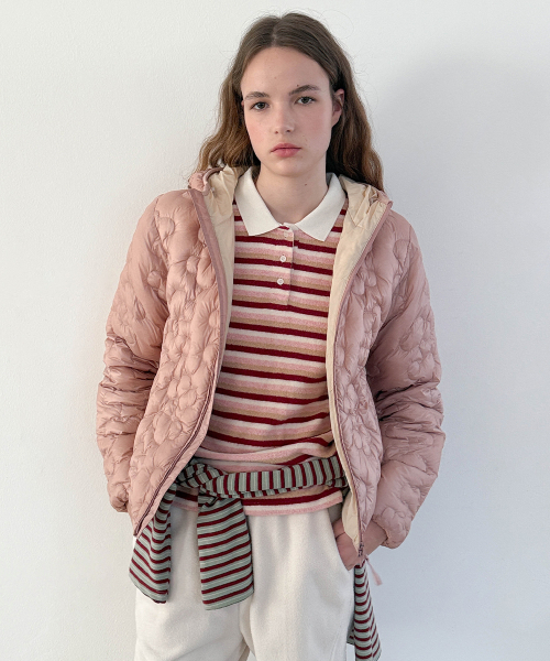 SINOON（シヌーン）の「SN Stripe Collar T-shirt (Pink)（ポロシャツ・レディース・PINK・SMALL/MEDIUM）」の2枚目の写真