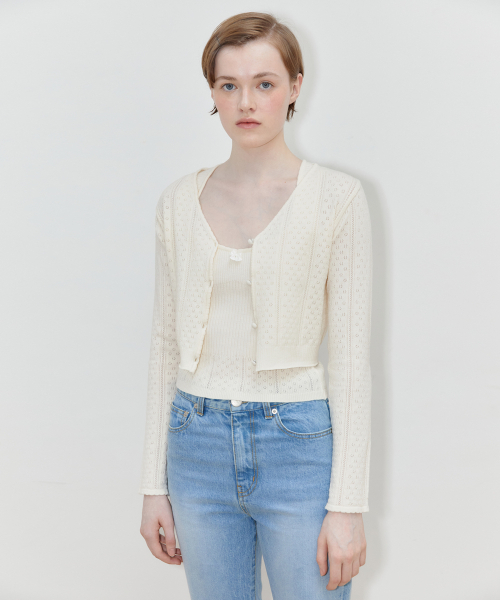 SINOON（シヌーン）の「SCALLOP PUNCHING CARDIGAN (IVORY)（カーディガン/ボレロ・レディース・アイボリー・FREE）」の4枚目の写真