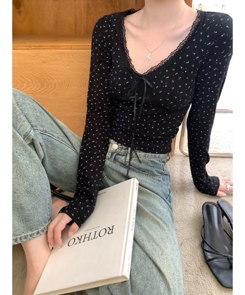 SALTMINT（ソルトミント）の「カップ付きレースリボンレイヤードリブトップス（Tシャツ/カットソー・レディース・ホワイト/ブラック/ホワイト系/ブラック系/ピンク系・FREE）」の21枚目の写真
