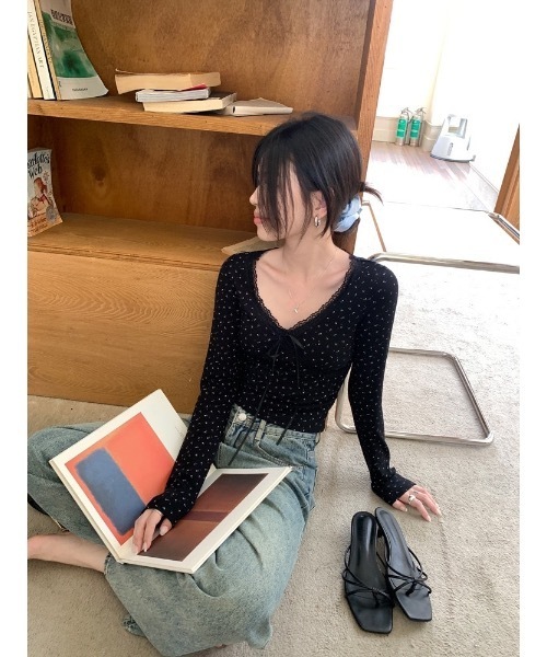 SALTMINT（ソルトミント）の「カップ付きレースリボンレイヤードリブトップス（Tシャツ/カットソー・レディース・ホワイト/ブラック/ホワイト系/ブラック系/ピンク系・FREE）」の19枚目の写真