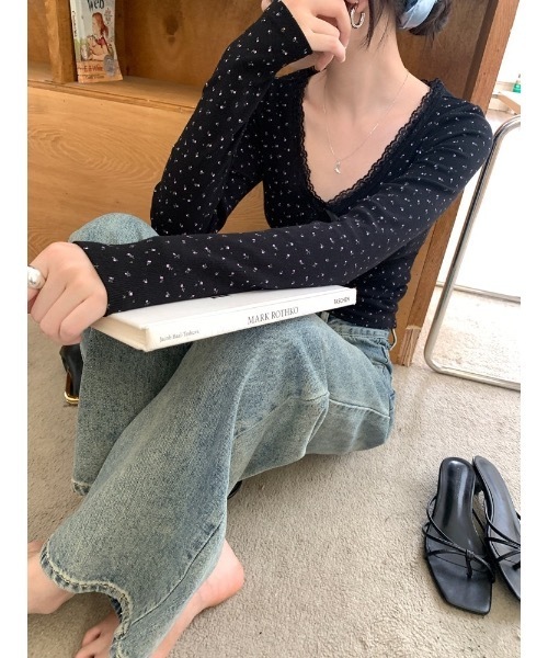 SALTMINT（ソルトミント）の「カップ付きレースリボンレイヤードリブトップス（Tシャツ/カットソー・レディース・ホワイト/ブラック/ホワイト系/ブラック系/ピンク系・FREE）」の18枚目の写真