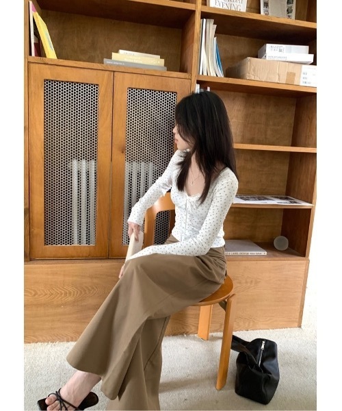 SALTMINT（ソルトミント）の「カップ付きレースリボンレイヤードリブトップス（Tシャツ/カットソー・レディース・ホワイト/ブラック/ホワイト系/ブラック系/ピンク系・FREE）」の13枚目の写真