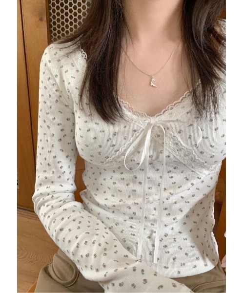 SALTMINT（ソルトミント）の「カップ付きレースリボンレイヤードリブトップス（Tシャツ/カットソー・レディース・ホワイト/ブラック/ホワイト系/ブラック系/ピンク系・FREE）」の14枚目の写真