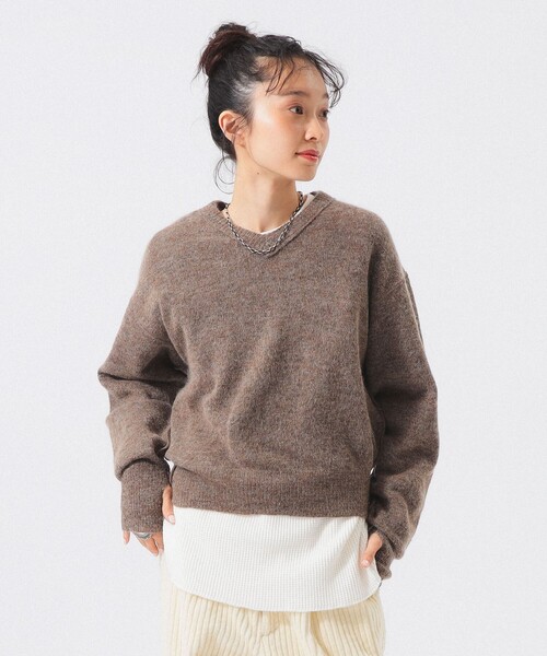 BEAMS BOY(ビームスボーイ)の「モヘヤ ミックス Vネック ニット(ニット/セーター・レディース・ブラウン/オフホワイト/トップグレー・1/0/2)」の15枚目の写真