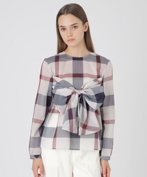 クレストブリッジチェックシアーボイルリボンブラウス