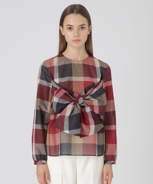 BLUE LABEL CRESTBRIDGE（ブルーレーベルクレストブリッジ）の「クレストブリッジチェックシアーボイルリボンブラウス（シャツ/ブラウス・レディース・パープル系その他4/ブルー系その他4/レッド・38/36）」の21枚目の写真