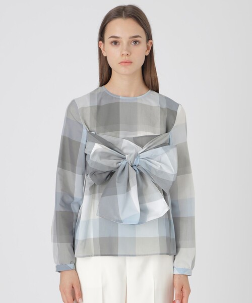 BLUE LABEL CRESTBRIDGE（ブルーレーベルクレストブリッジ）の「クレストブリッジチェックシアーボイルリボンブラウス（シャツ/ブラウス・レディース・パープル系その他4/ブルー系その他4/レッド・38/36）」の17枚目の写真