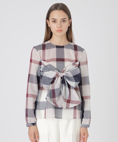 BLUE LABEL CRESTBRIDGE（ブルーレーベルクレストブリッジ）の「クレストブリッジチェックシアーボイルリボンブラウス（シャツ/ブラウス・レディース・パープル系その他4/ブルー系その他4/レッド・38/36）」の12枚目の写真