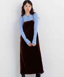 ベロアドット刺繍キャミワンピ