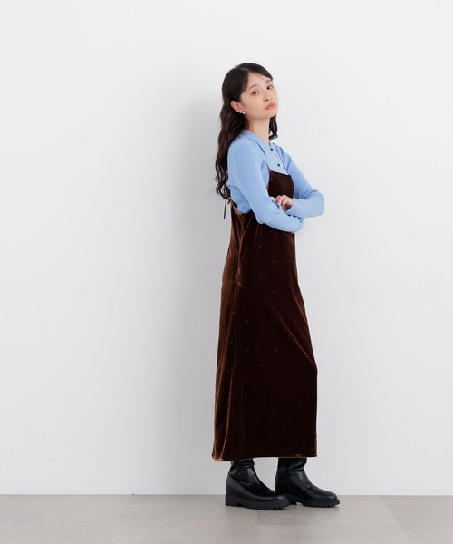 N.（N. Natural Beauty Basic）（エヌエヌナチュラルビューティーベーシック）の「ベロアドット刺繍キャミワンピ（ワンピース・レディース・ブラウン系その他/ブラック系その他2・ﾌﾘ-）」の3枚目の写真