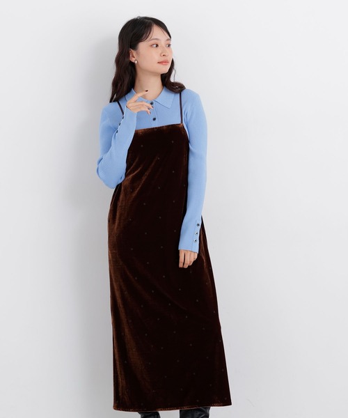 N.（N. Natural Beauty Basic）（エヌエヌナチュラルビューティーベーシック）の「ベロアドット刺繍キャミワンピ（ワンピース・レディース・ブラウン系その他/ブラック系その他2・ﾌﾘ-）」の4枚目の写真