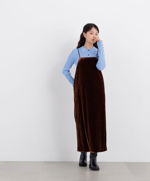 N.（N. Natural Beauty Basic）（エヌエヌナチュラルビューティーベーシック）の「ベロアドット刺繍キャミワンピ（ワンピース・レディース・ブラウン系その他/ブラック系その他2・ﾌﾘ-）」の5枚目の写真