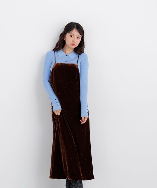 N.（N. Natural Beauty Basic）（エヌエヌナチュラルビューティーベーシック）の「ベロアドット刺繍キャミワンピ（ワンピース・レディース・ブラウン系その他/ブラック系その他2・ﾌﾘ-）」の6枚目の写真