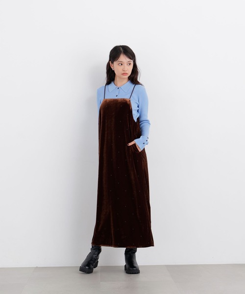 N.（N. Natural Beauty Basic）（エヌエヌナチュラルビューティーベーシック）の「ベロアドット刺繍キャミワンピ（ワンピース・レディース・ブラウン系その他/ブラック系その他2・ﾌﾘ-）」の7枚目の写真