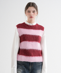 Wool Stripe Brush Knit Vest (Pink)