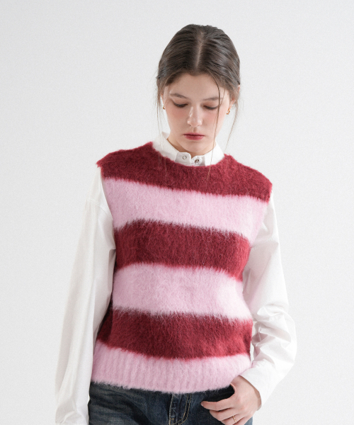 VLETI（ブレッティ）の「Wool Stripe Brush Knit Vest (Pink)（ニット/セーター・レディース・ピンク・FREE）」の2枚目の写真