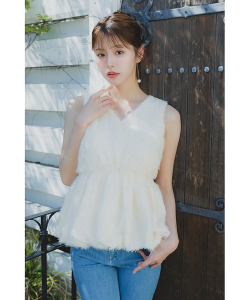 ORGUE（オルグ）の「Fringe jacquard blouse/フリンジジャガードブラウス（シャツ/ブラウス・レディース・ピンク/ブラック/アイボリー・FREE）」の11枚目の写真