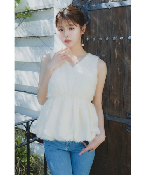 ORGUE（オルグ）の「Fringe jacquard blouse/フリンジジャガードブラウス（シャツ/ブラウス・レディース・ピンク/ブラック/アイボリー・FREE）」の13枚目の写真